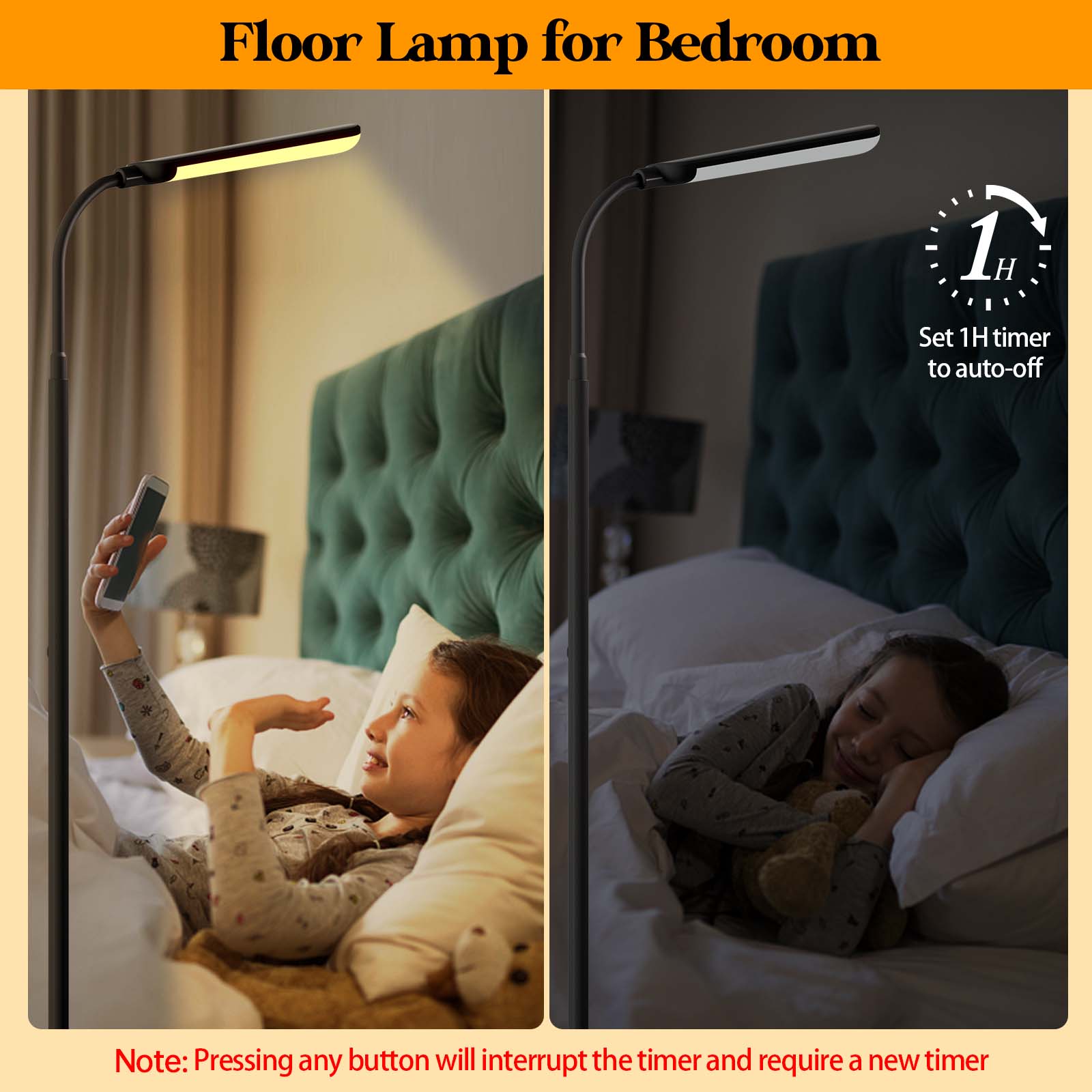 Aisutha LED Floor Lamp for Living Room – 18W Adjustable Brightness & Color, Eye-Caring Reading Light with Remote
