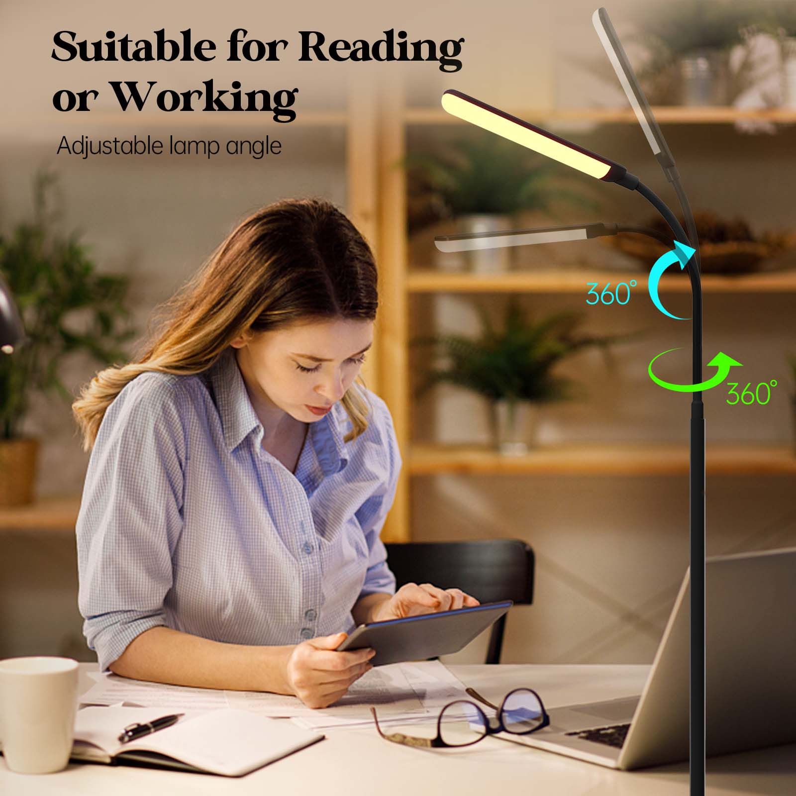 Aisutha LED Floor Lamp for Living Room – 18W Adjustable Brightness & Color, Eye-Caring Reading Light with Remote