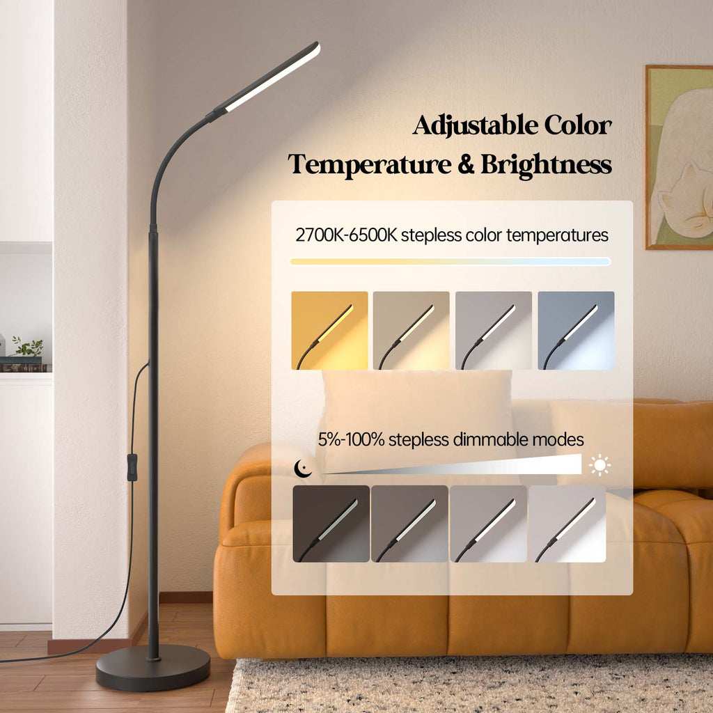 Aisutha LED Floor Lamp for Living Room – 18W Adjustable Brightness & Color, Eye-Caring Reading Light with Remote